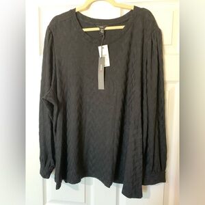 NWT Intro. Black Textured Chevron Knit Long Sleeve Top Plus Size 3X Minimalist